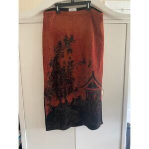 Peruvian Connection Alpaca Wool Asian Inspired Scenic print skirt Large
